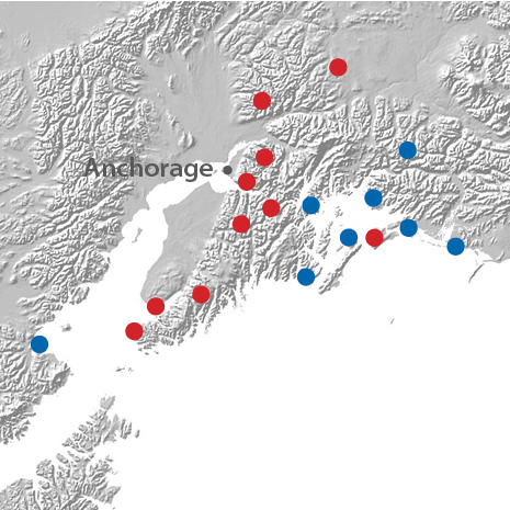 SNOTEL locations in southcentral Alaska